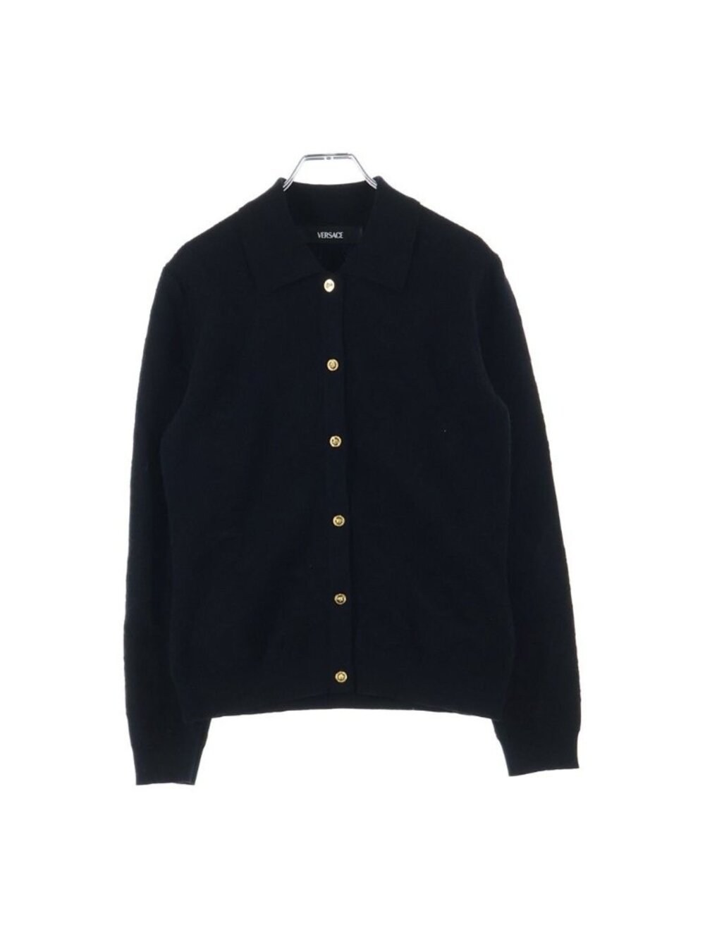 Versace Gold Button Collar Jacquard Knit Cardigan Black